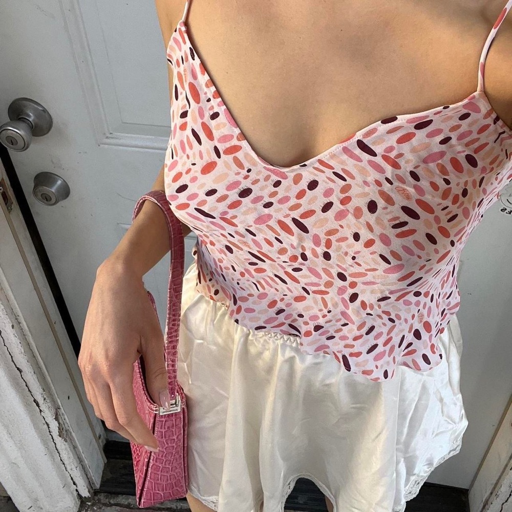 Pink silk cropped cami